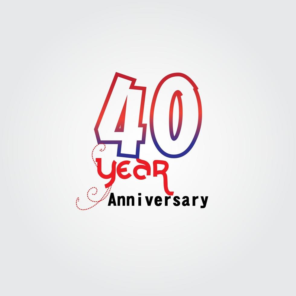Logotipo di celebrazione dell'anniversario di 40 anni. logo dell'anniversario con colore rosso e blu isolato su sfondo grigio, disegno vettoriale per celebrazione, carta di invito e biglietto di auguri