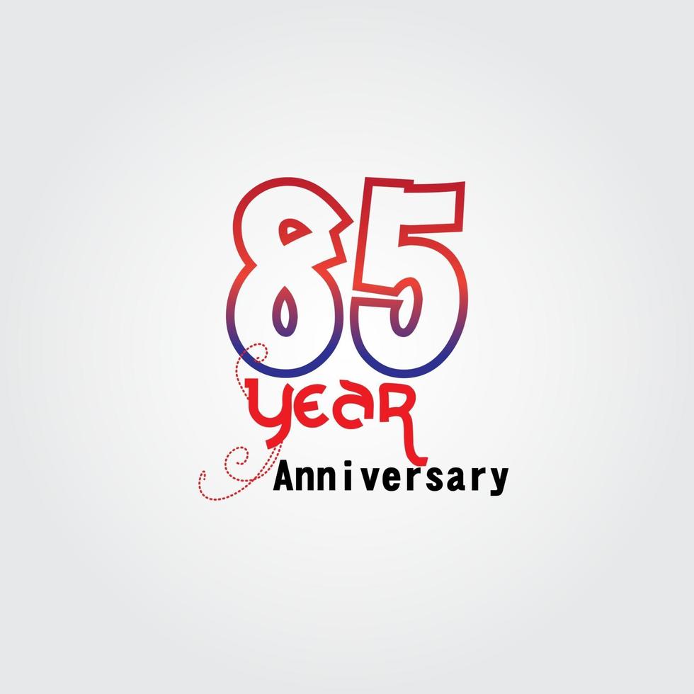 Logotipo di celebrazione dell'anniversario di 85 anni. logo dell'anniversario con colore rosso e blu isolato su sfondo grigio, disegno vettoriale per celebrazione, carta di invito e biglietto di auguri