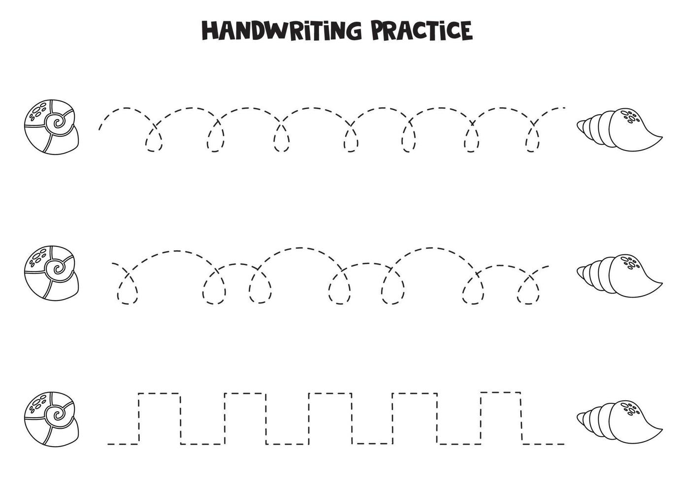 tracciato Linee per bambini. carino conchiglie. scrittura la pratica. vettore