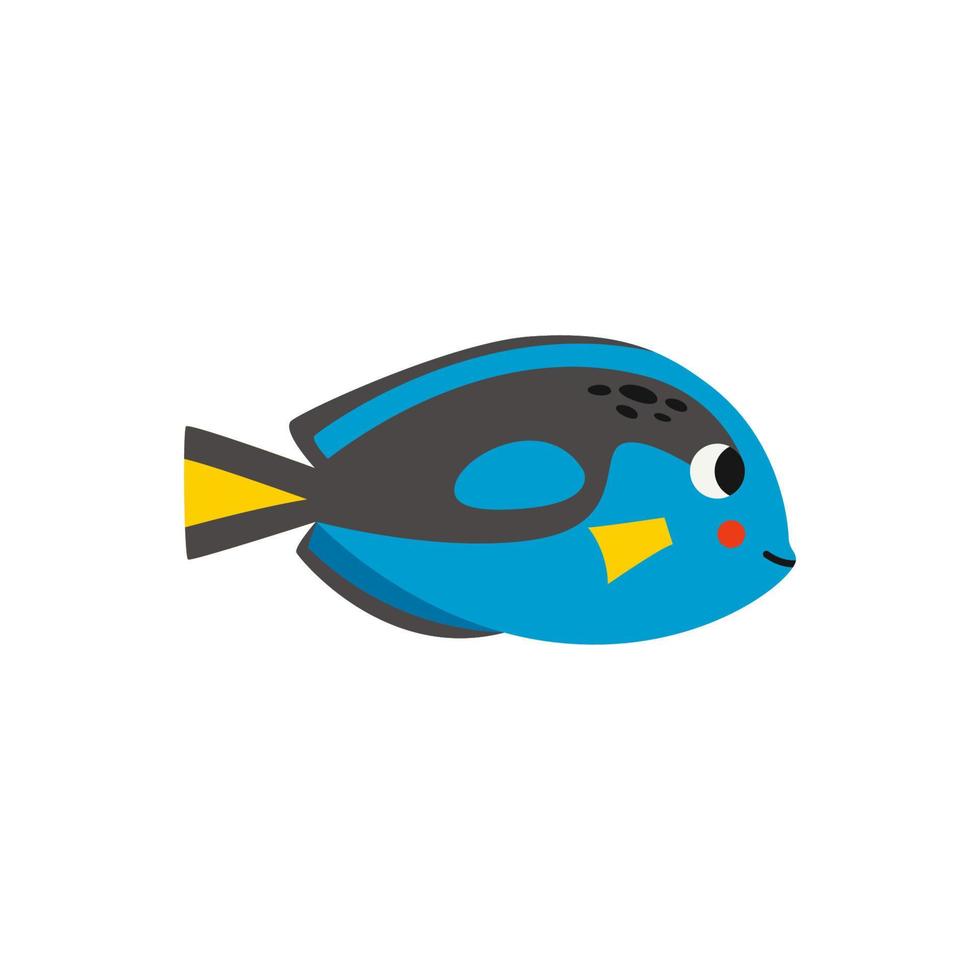 vettore illustrazione di cartone animato blu codolo pesce isolato su bianca sfondo.