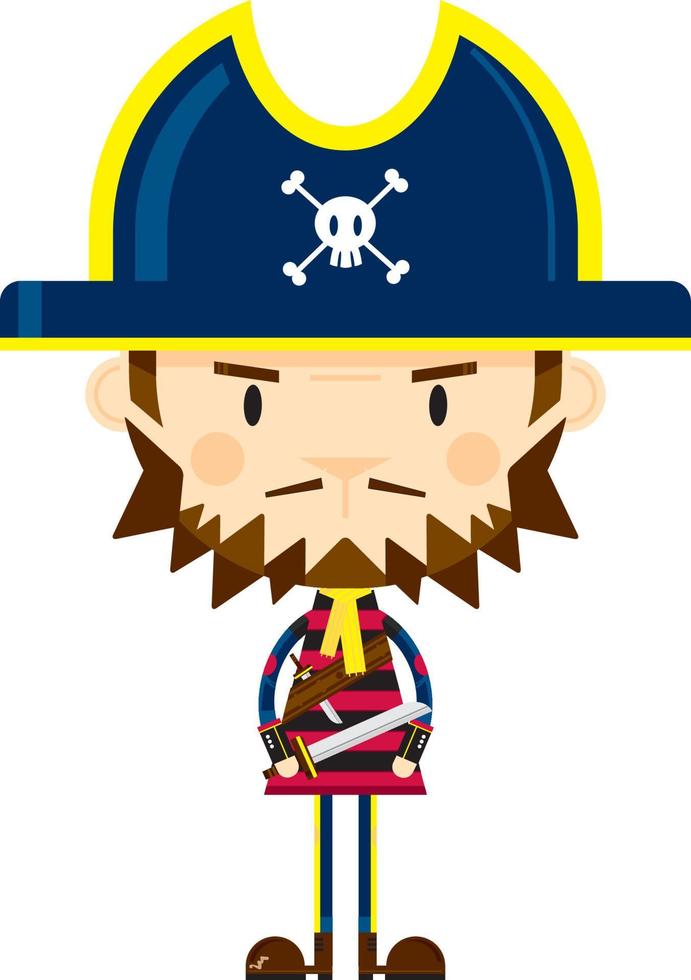 carino cartone animato spavaldo pirata personaggio con spada vettore