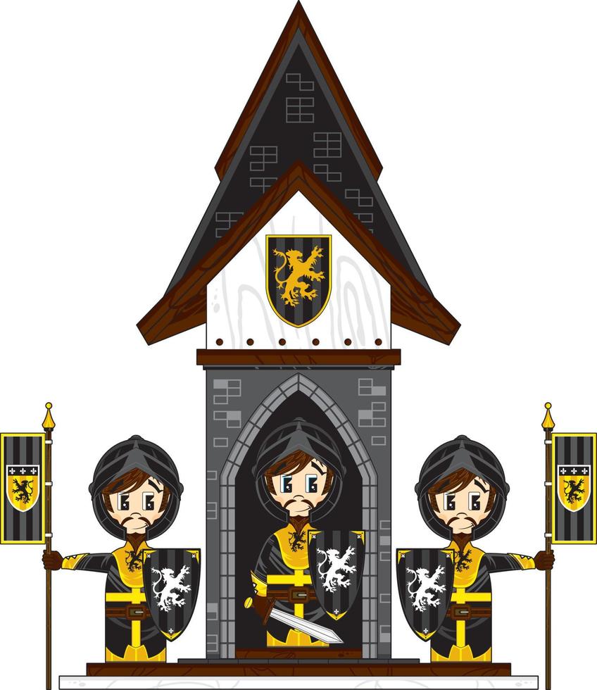 cartone animato coraggioso medievale cavalieri a Torre casa di guardia vettore