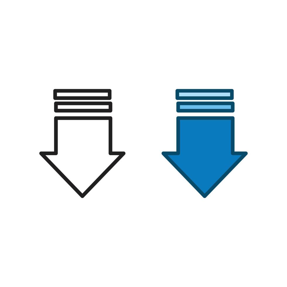 freccia giù logo icona illustrazione colorato e schema vettore