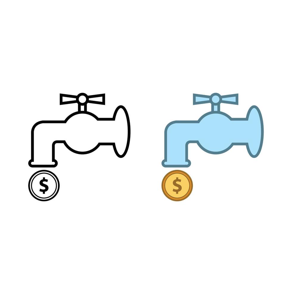 dollaro moneta rubinetto logo icona illustrazione colorato e schema vettore