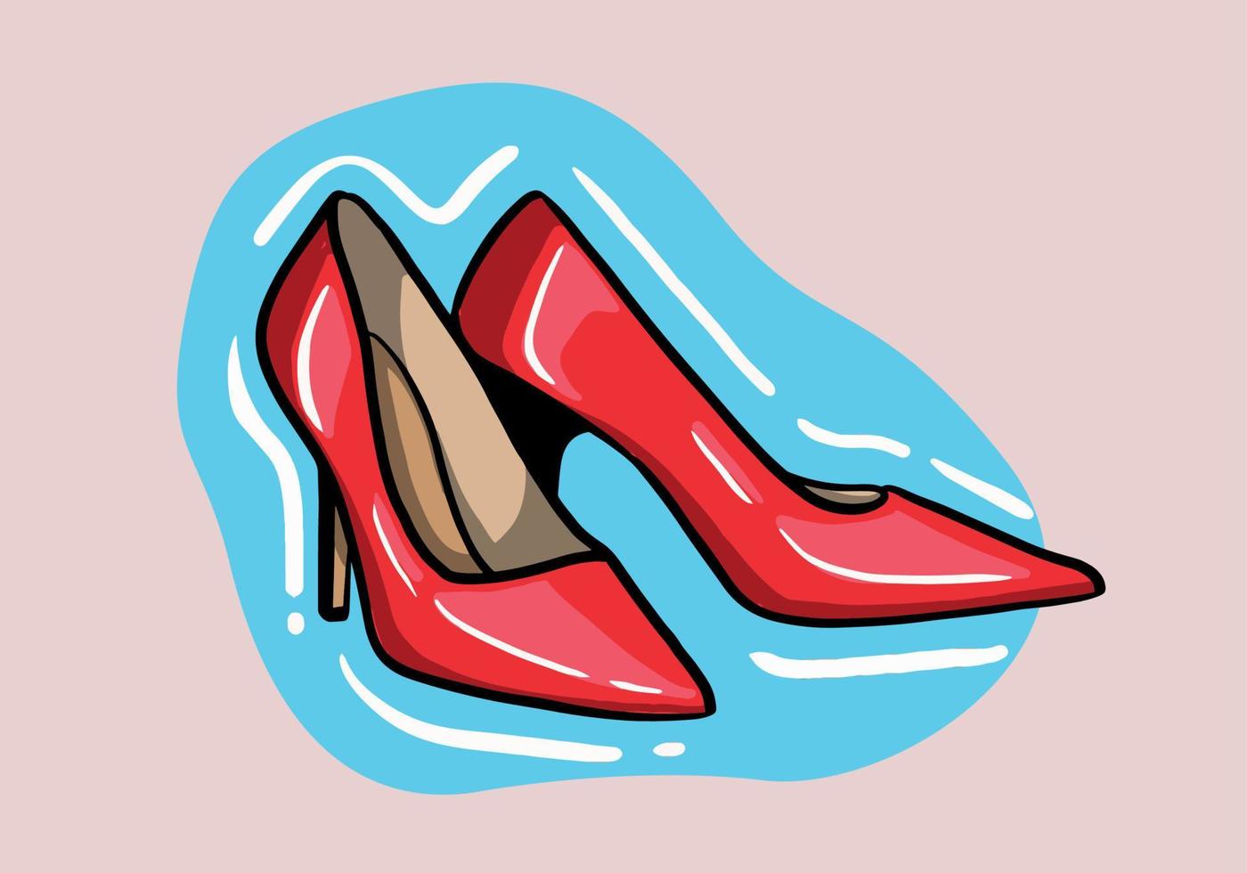 mano disegnato vettore illustrazione di elegante alla moda rosso Da donna scarpe con alto tacco isolato su sfondo