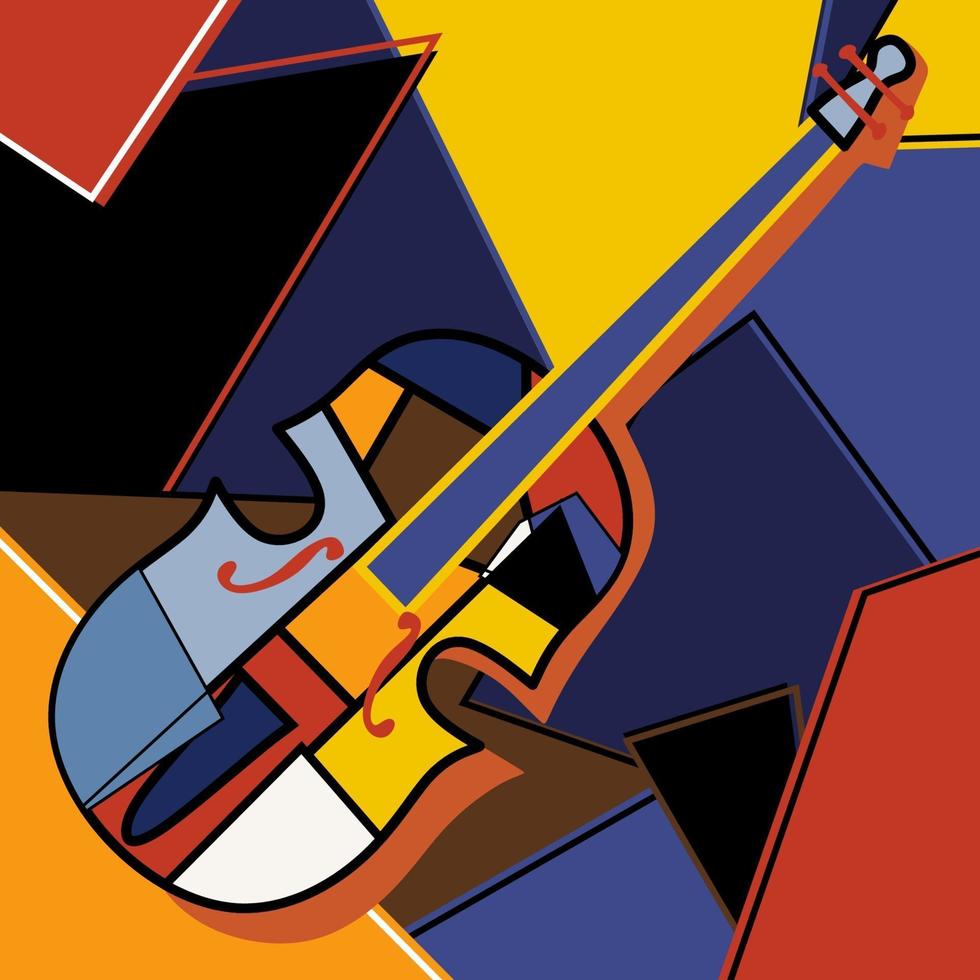 disegno fatto a mano in stile cubista moderno di violoncello. musica jazz in stile retrò astrazione geometrica. strumento di musica classica. tema dello strumento di musica classica. illustrazione di disegno di arte vettoriale