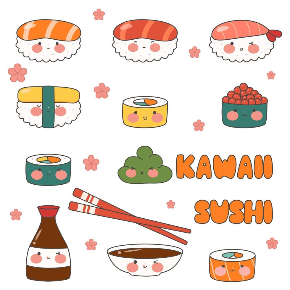 carino infinito modello con Sushi, rotoli e gunkan. kawaii ornamento con tradizionale giapponese cibo. asiatico cucina. azione vettore illustrazione.