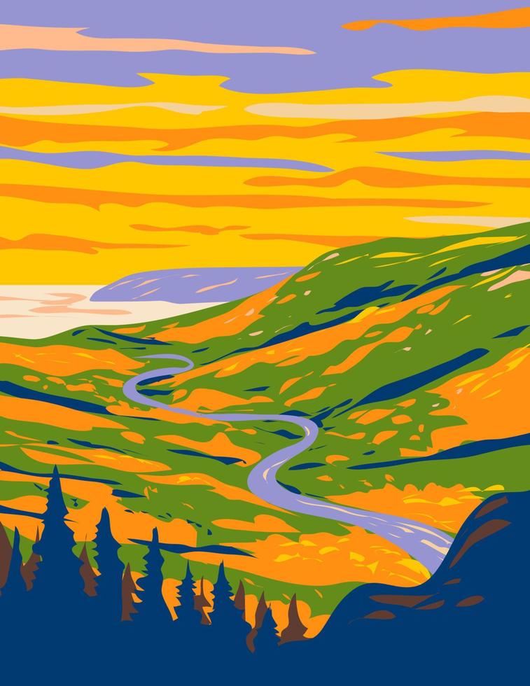 capo bretone Highlands nazionale parco durante autunno nel nova scozia Canada wpa manifesto arte vettore