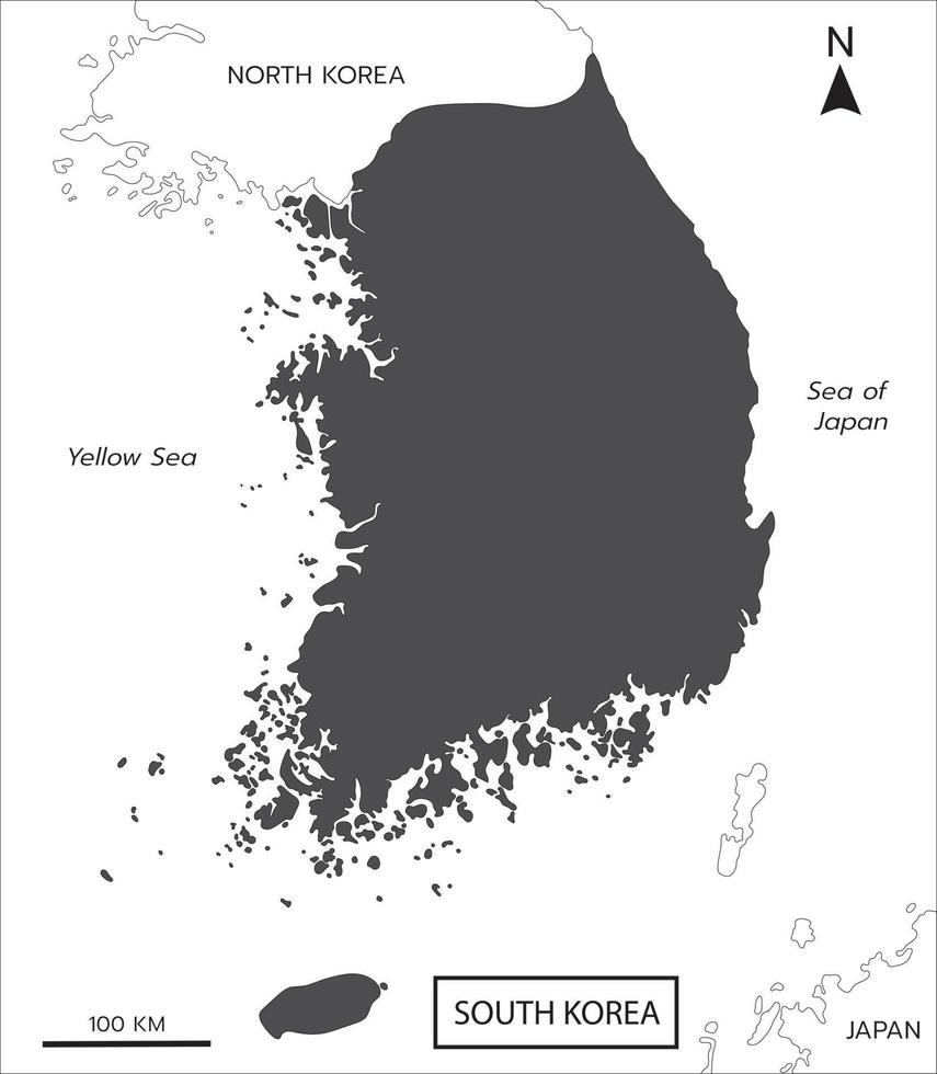 Sud Corea carta geografica, Corea carta geografica con alto dettaglio include confine Paesi, nord Corea, Giappone, giallo mare, e mare di Giappone con sfondo vettore