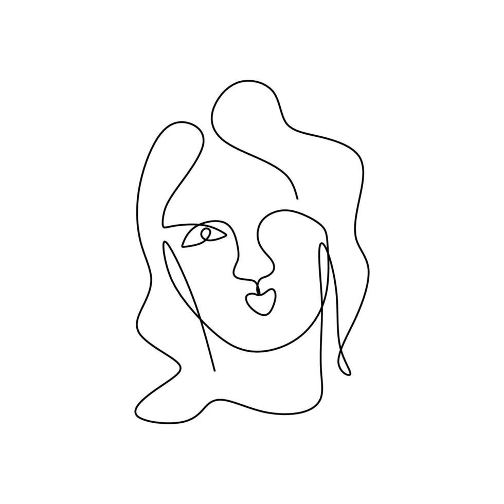poster art minimalista con una linea di disegno astratto viso. donna faccia un disegno a tratteggio. linea continua isolato su sfondo bianco. vettore
