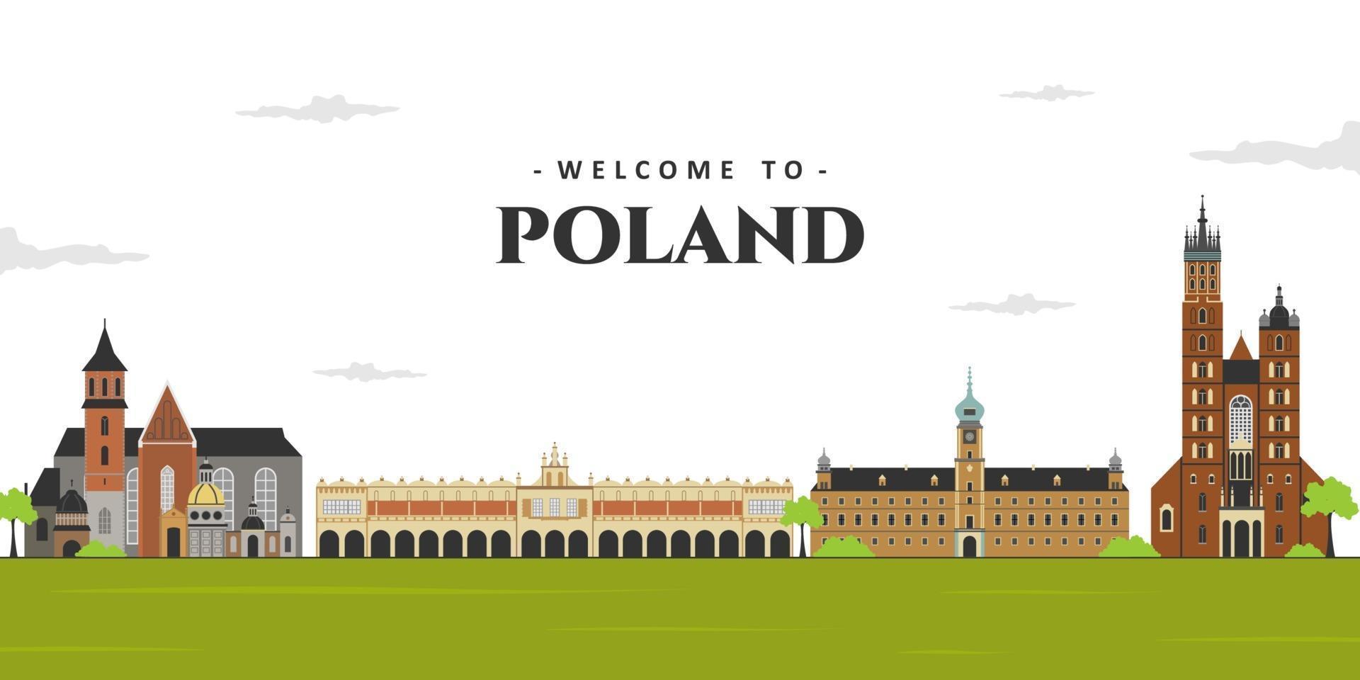 vista panoramica della polonia. paesaggio della città nel centro storico della Polonia con il famoso edificio simbolo. guida di merci, luoghi e caratteristiche per viaggi d'affari vettore