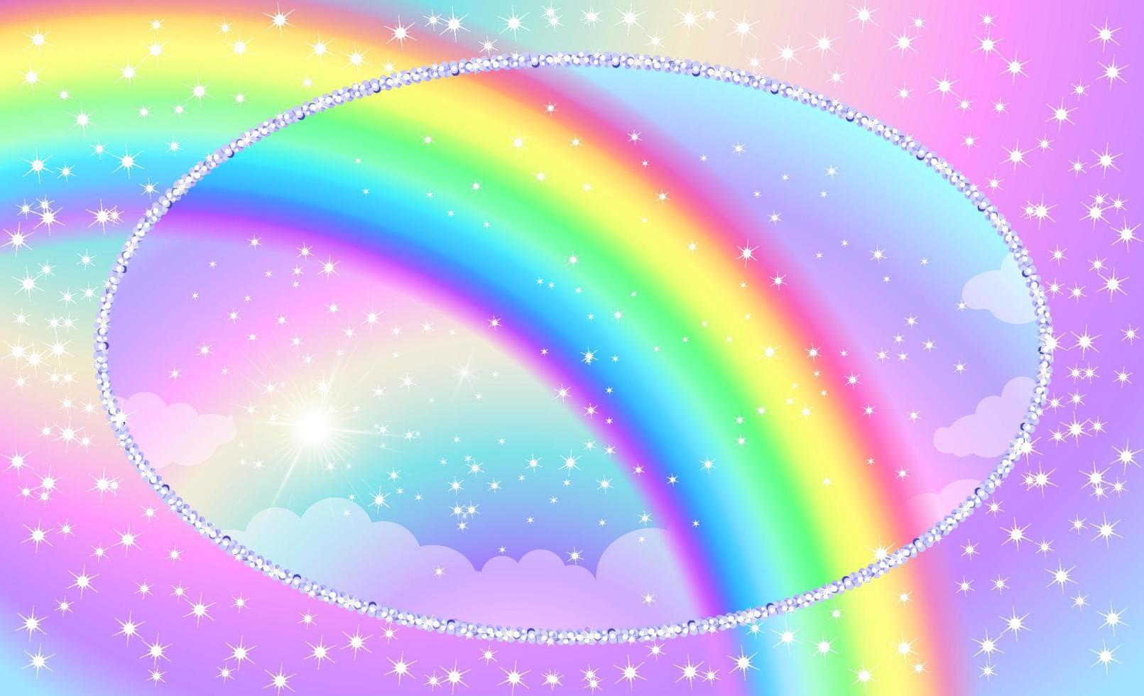 fantasia sfondo di Magia arcobaleno cielo con scintille e luccichio. vettore