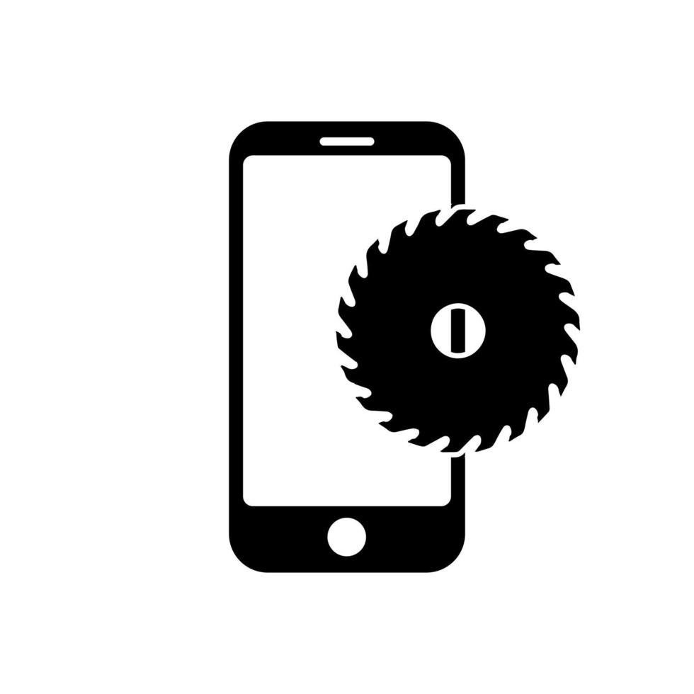 telefono con il simbolo dell'icona della sega circolare per app e web vettore