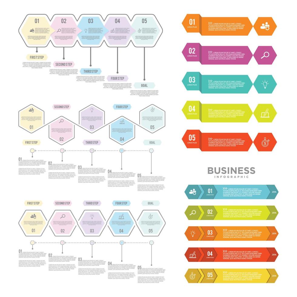 impostato di attività commerciale processi Infografica modello vettore