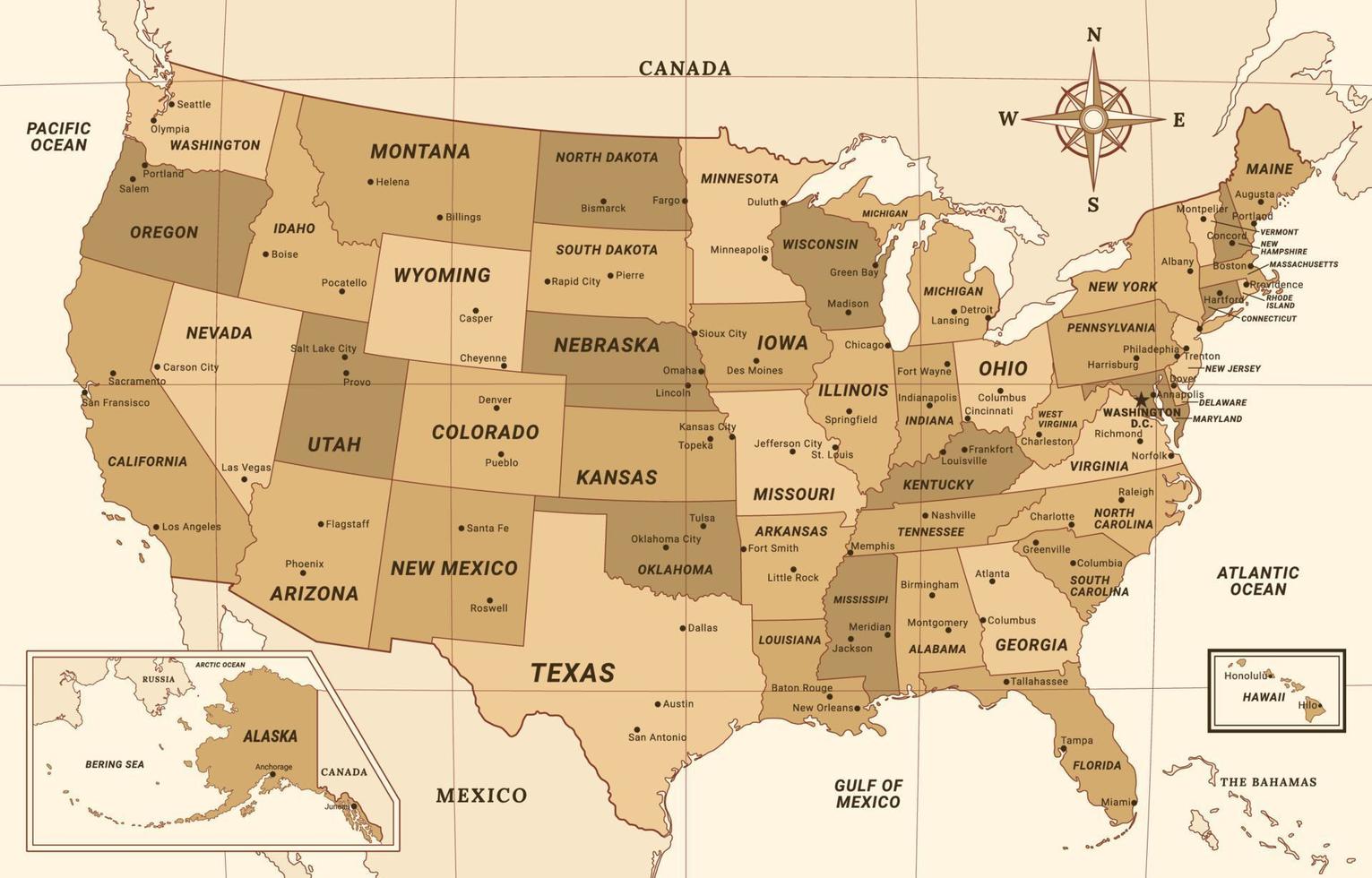 unito stati di America nazione carta geografica con circostante confine vettore
