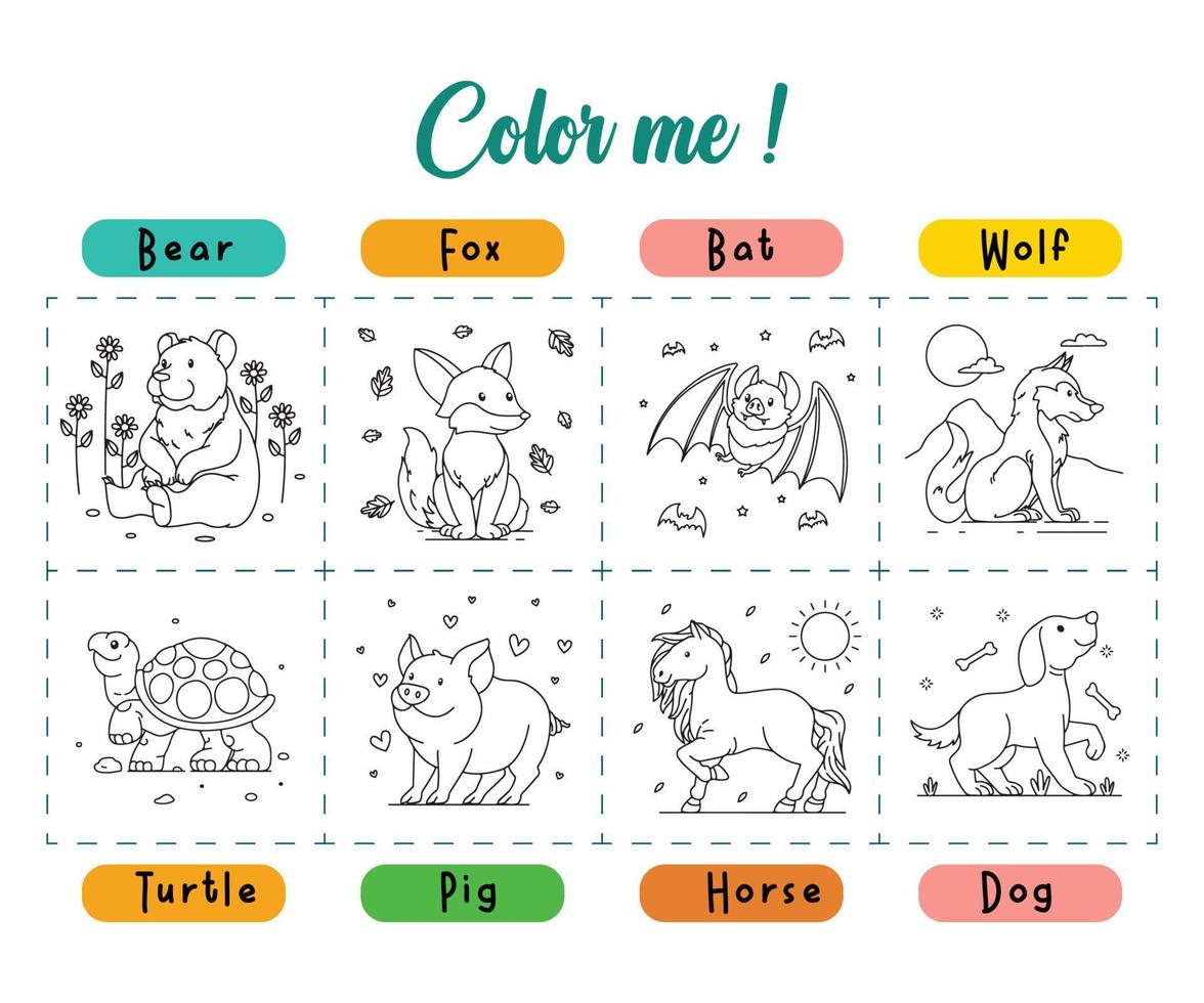 linea arte di vario animali. vettore illustrazione per colorazione prenotare, colorazione pagine, etichetta, formazione scolastica per bambini, eccetera
