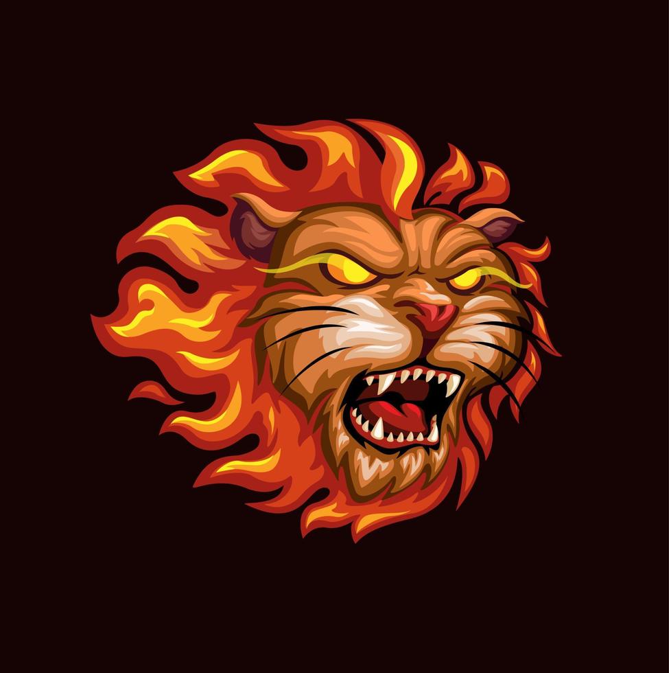 fuoco Leone testa portafortuna logo cartone animato illustrazione vettore