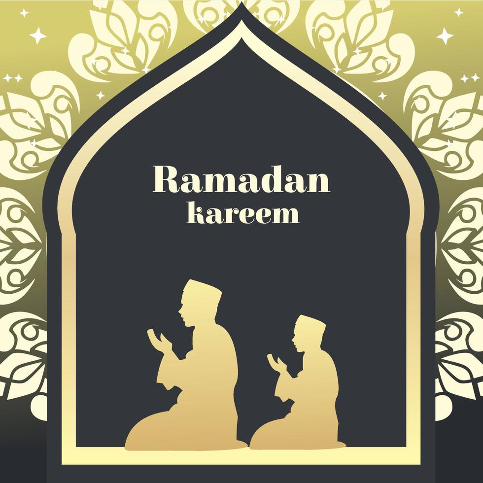 silhouette illustrazione di Due persone preghiere su il notte di lailatul qadar nel il mese di Ramadan vettore