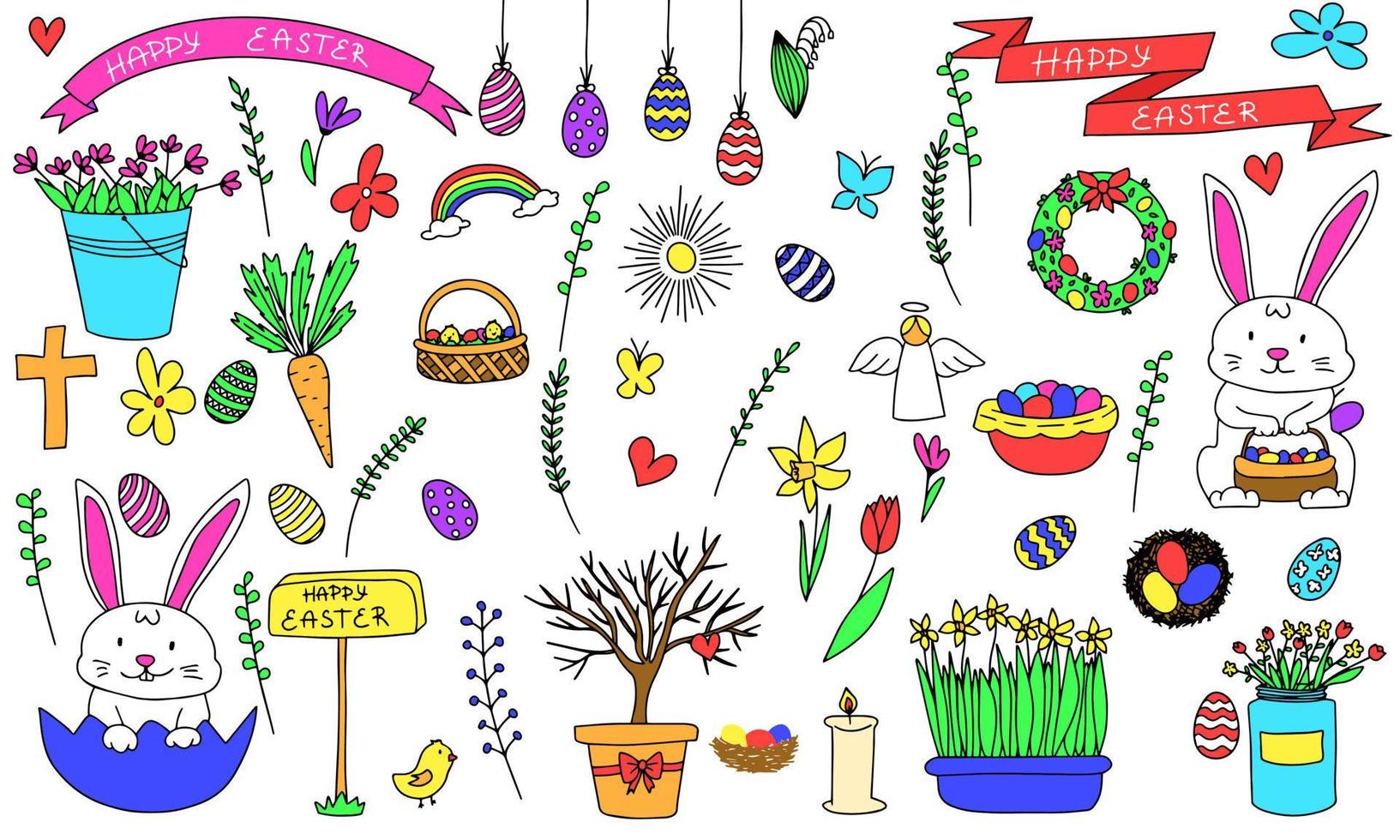 scarabocchio colorato elementi per Pasqua vacanza. clip arte Pasqua simbolo. vettore illustrazione