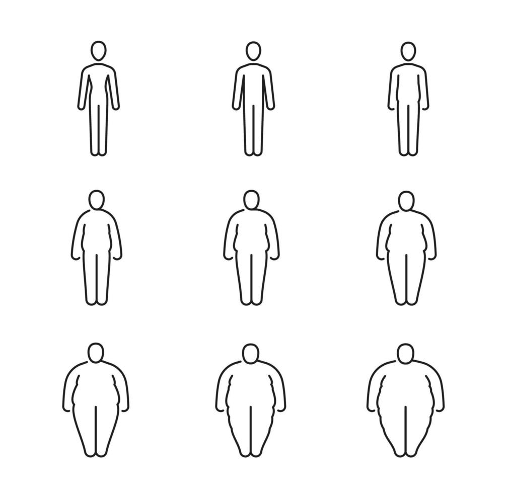 Grasso corpo icone di umano obeso classificazione vettore