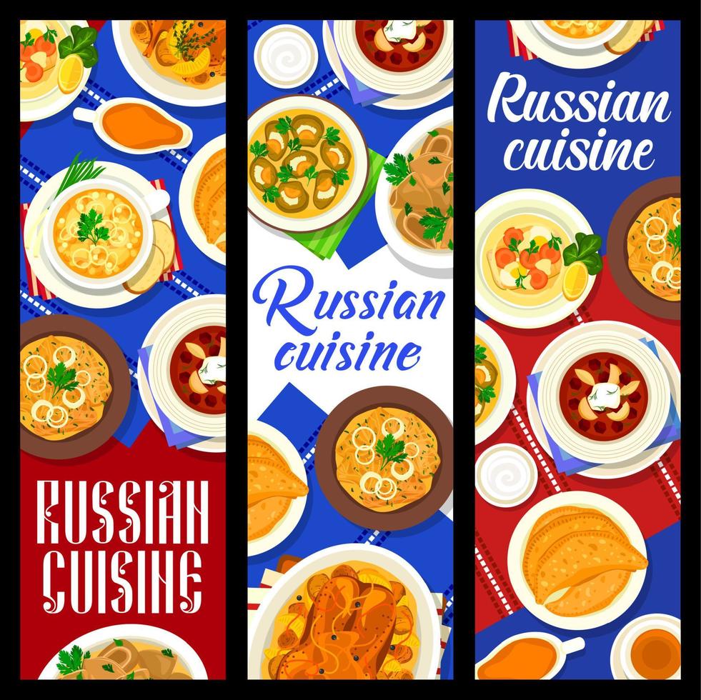 russo cucina ristorante piatti verticale banner vettore