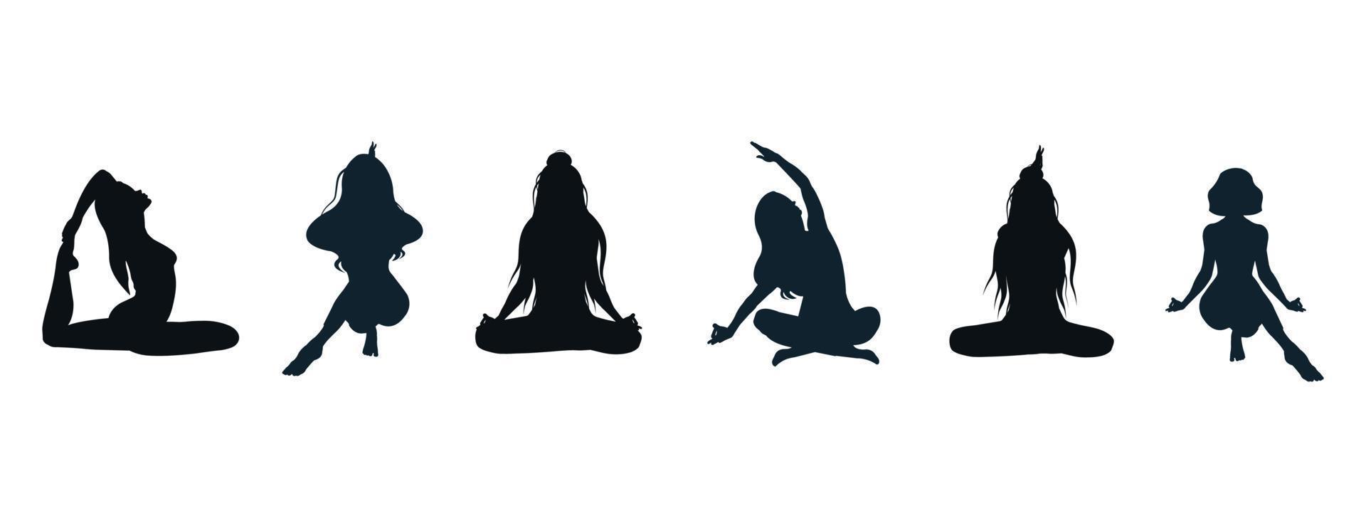 sagome, ombre di ragazze nel diverso yoga pose. vettore