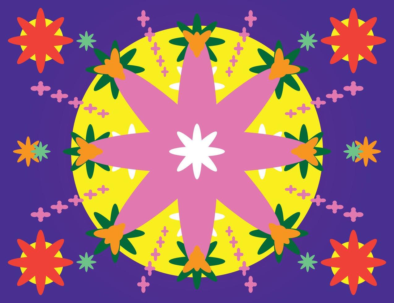 hippie grafico elementi decorativo fiore blotter geometrico floreale ornamento trippy psichedelico anni 80 viola rosa giallo rosso, corona pop icona simbolo vettore