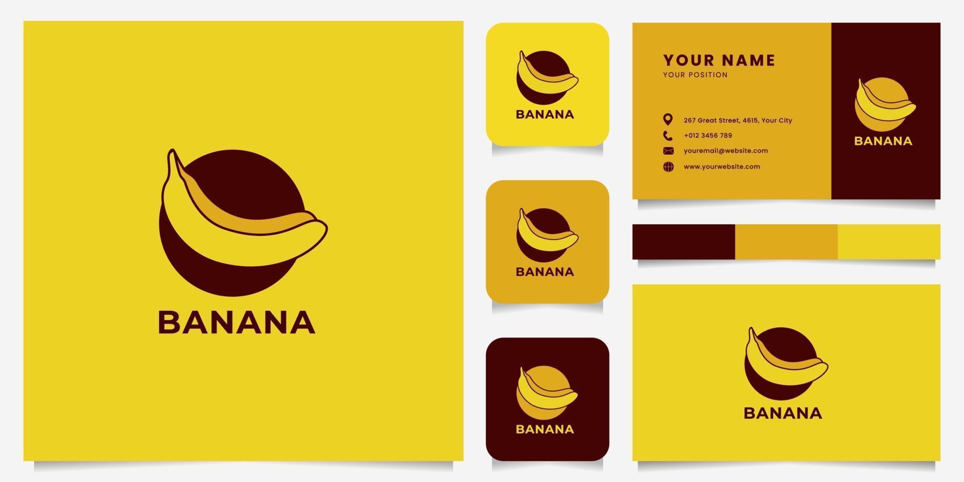 logo emblema colorato banana con modello di biglietto da visita vettore