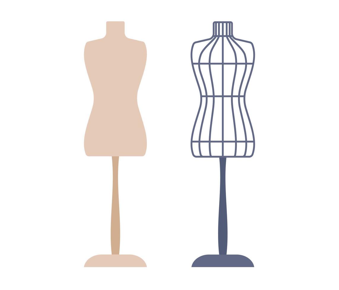 Due indossatrice icona. portno manichini tipico femmina figure. modello per progettista Abiti. sarto concetto. vettore piatto illustrazione