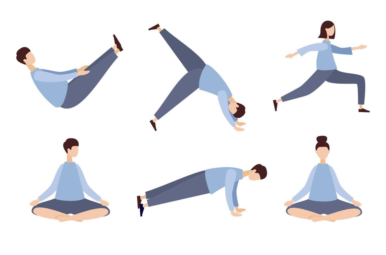 impostato di pose yoga. persone fare yoga e fitness esercizi. allenarsi concetto. salutare stile di vita. vettore piatto illustrazione