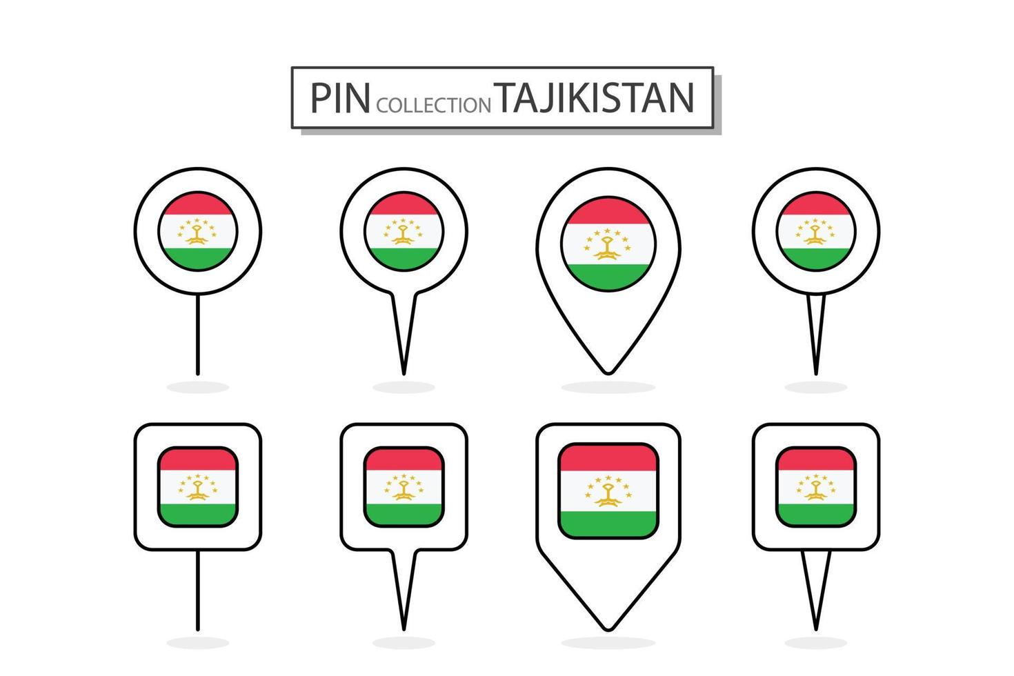 impostato di piatto perno tagikistan bandiera icona nel diverso forme piatto perno icona illustrazione design. vettore