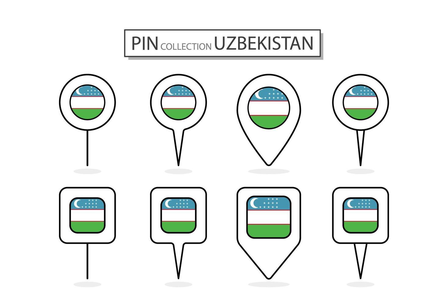 impostato di piatto perno Uzbekistan bandiera icona nel diverso forme piatto perno icona illustrazione design. vettore