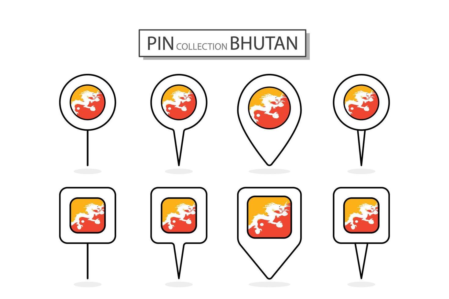 impostato di piatto perno bhutan bandiera icona nel diverso forme piatto perno icona illustrazione design. vettore