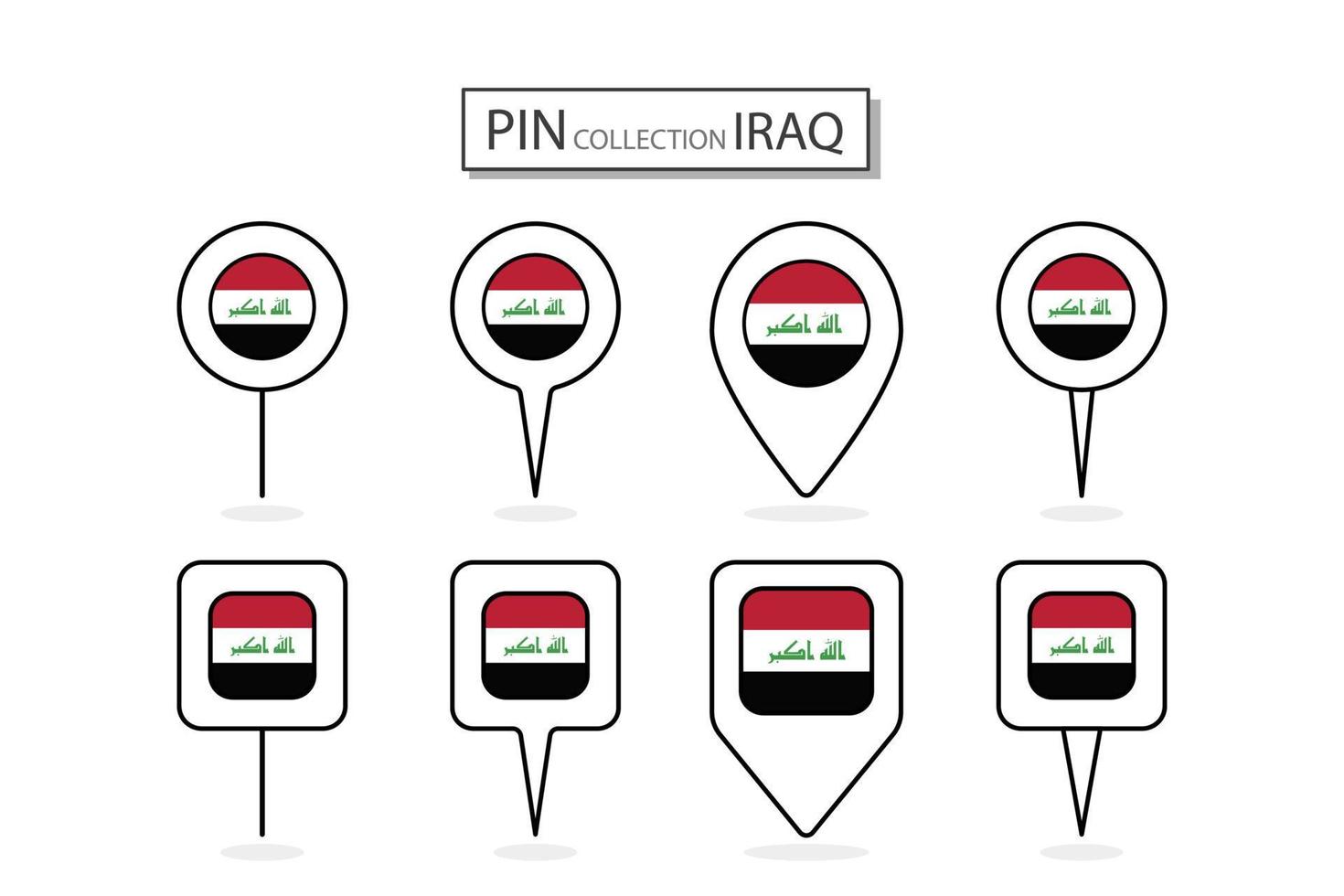 impostato di piatto perno Iraq bandiera icona nel diverso forme piatto perno icona illustrazione design. vettore