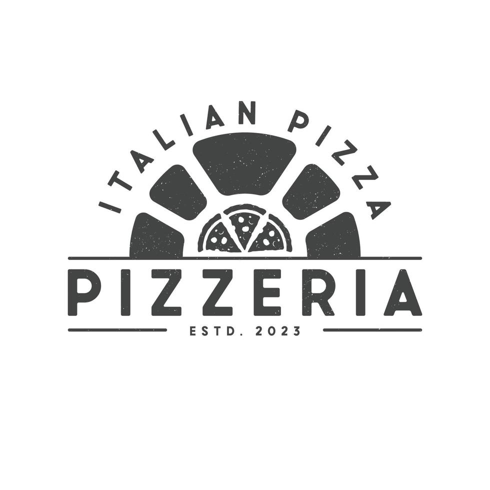 forno e Pizza logo modello vettore. Vintage ▾ pizzeria logotipo con grunge. italiano Pizza piatto logo design. vettore