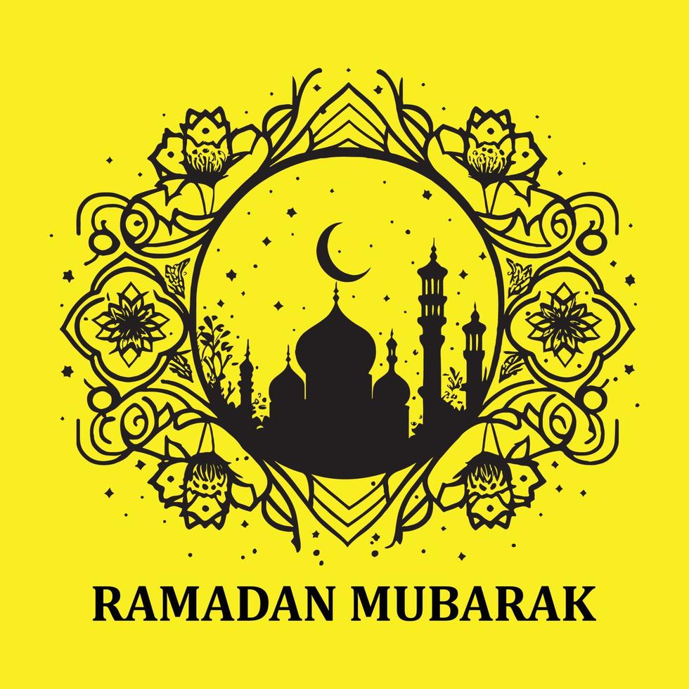 Ramadan kareem, Ramadan mubarak islamico saluto carta elemento design nero schema vettore isolato su giallo sfondo.