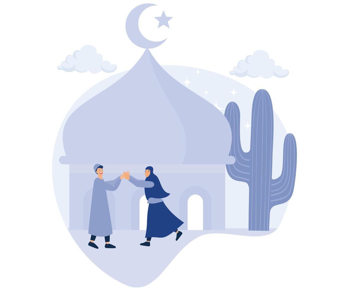 contento Ramadan mubarak saluto concetto, islamico eid Fitr celebrazione, piatto vettore moderno illustrazione