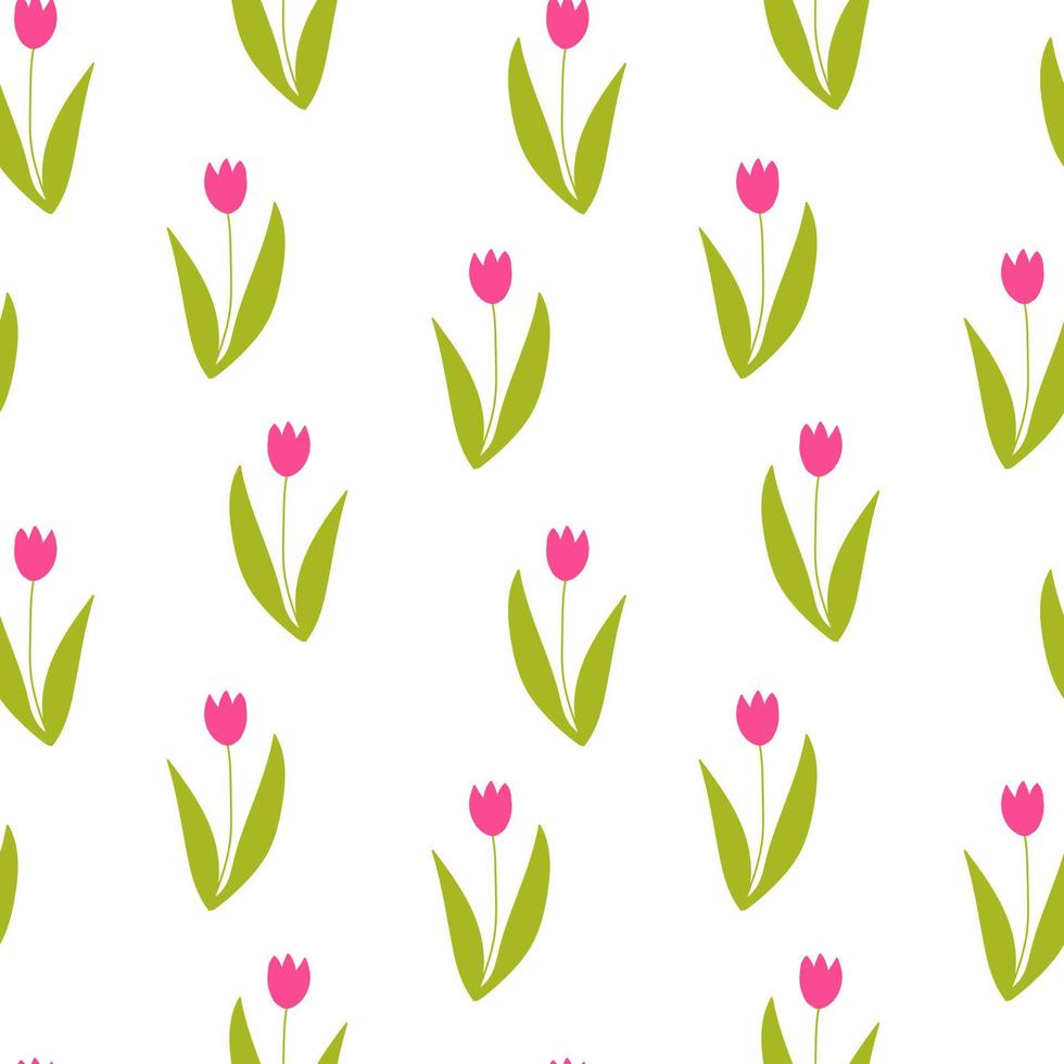 tulipani vettore senza soluzione di continuità modello. mano disegnato scarabocchio primavera fiori modello. rosa e giallo tulipani su bianca sfondo. design per casa tessile, nozze arredamento, inviti, involucro documenti, sfondi.