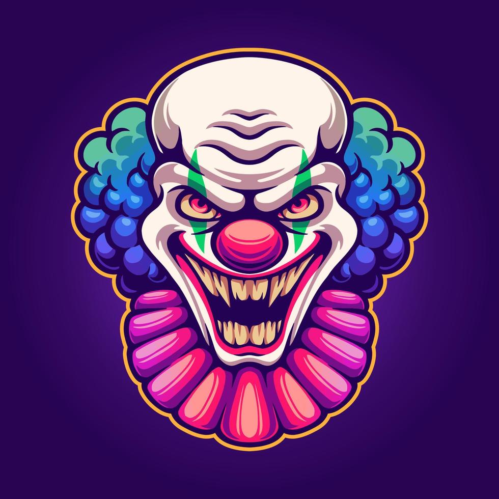arrabbiato clown viso illustrazioni per mascotte, maglietta, etichetta, e etichetta vettore