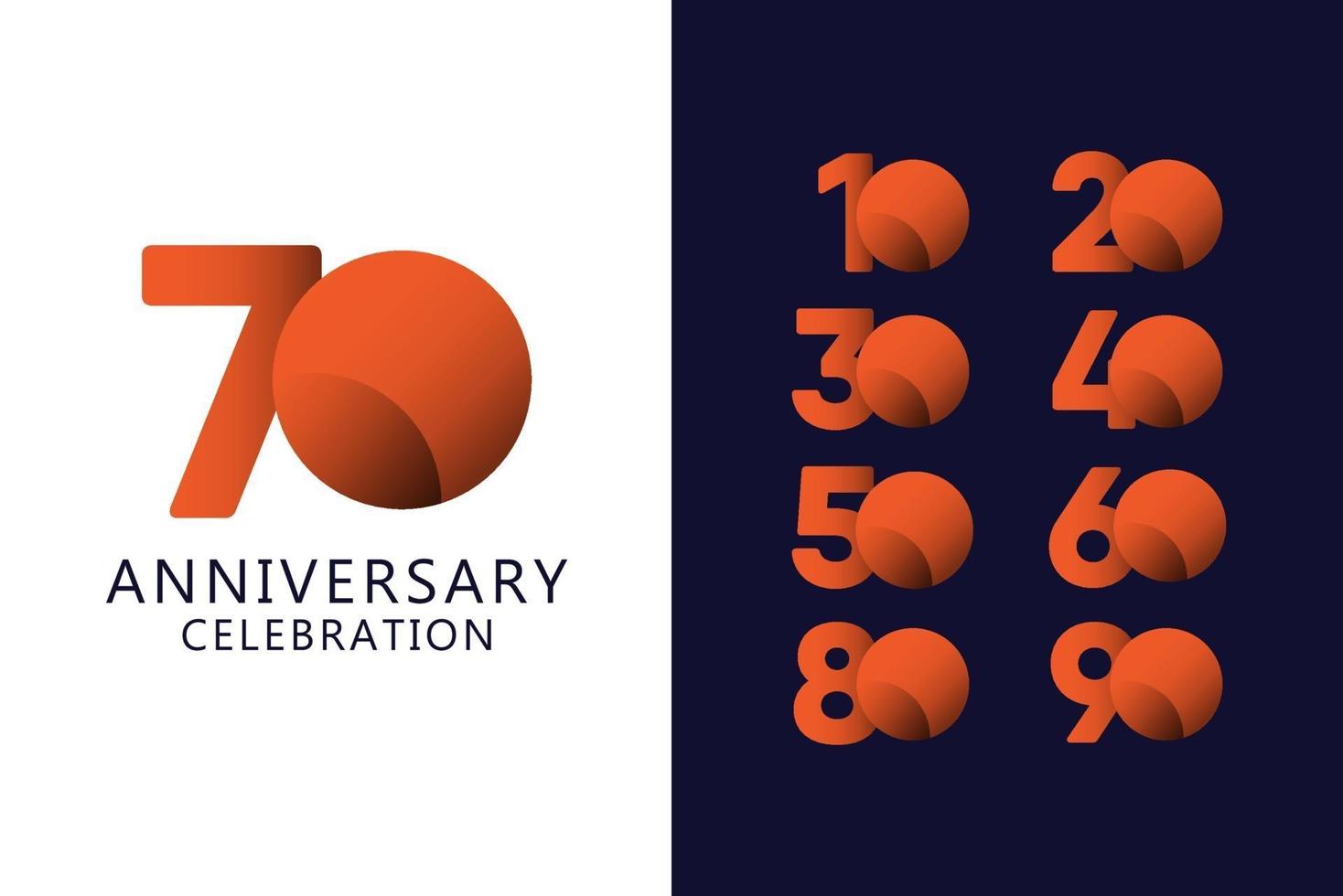 Illustrazione di progettazione del modello di vettore di logo arancione di celebrazione di anniversario di 70 anni