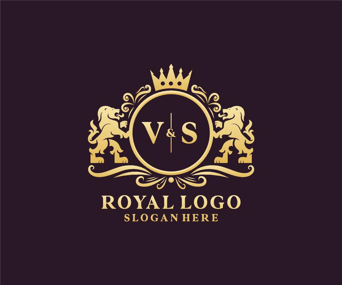 iniziale vs lettera Leone reale lusso logo modello nel vettore arte per ristorante, regalità, boutique, bar, Hotel, araldico, gioielleria, moda e altro vettore illustrazione.