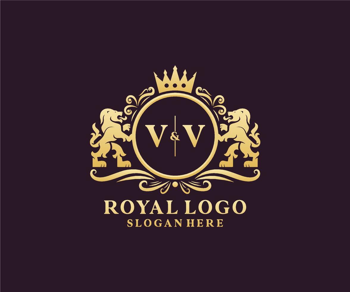 iniziale vv lettera Leone reale lusso logo modello nel vettore arte per ristorante, regalità, boutique, bar, Hotel, araldico, gioielleria, moda e altro vettore illustrazione.