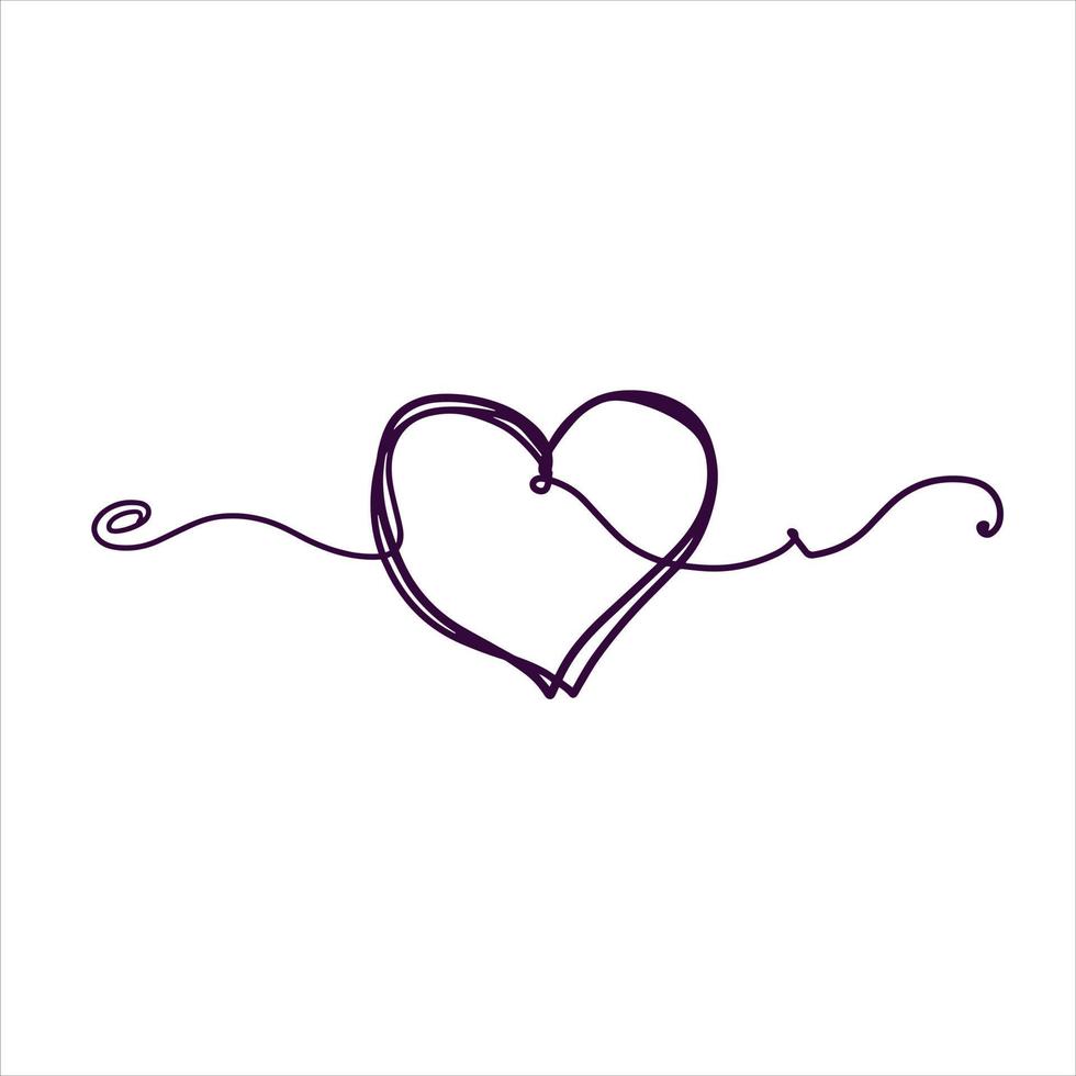 uno linea cuore disegno. romantico simbolo di San Valentino giorno. lineare decorazione isolato su bianca. vettore