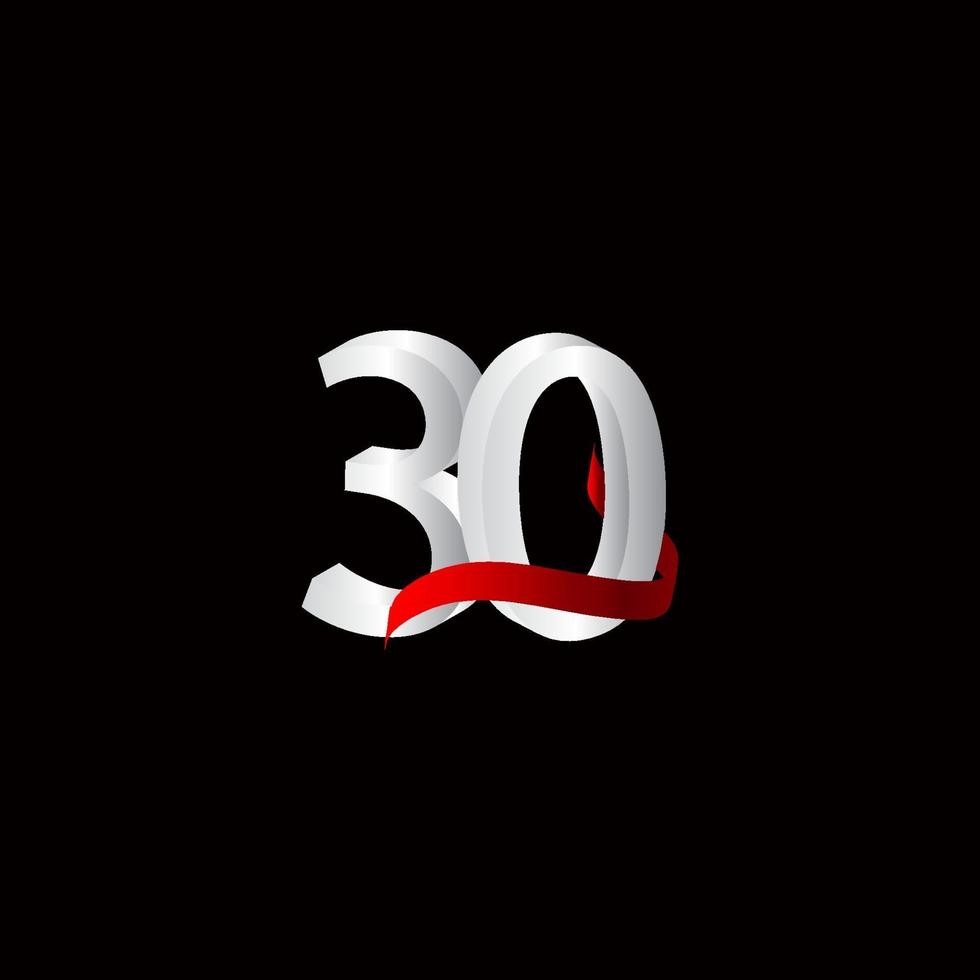 Illustrazione in bianco e nero di progettazione del modello di vettore di numero di celebrazione di anniversario di 30 anni