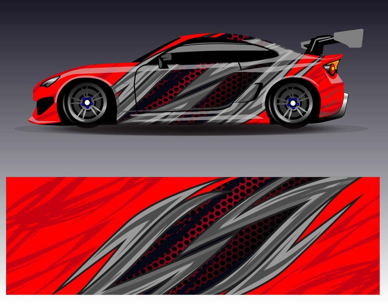 vettore di disegno dell'involucro dell'auto. grafica astratta stripe racing kit di sfondo disegni per avvolgere veicoli da corsa auto da rally avventura e livrea