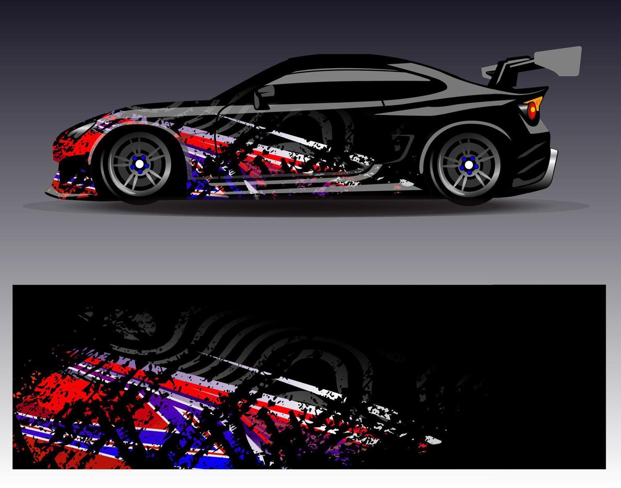 vettore di disegno dell'involucro dell'auto. grafica astratta stripe racing kit di sfondo disegni per avvolgere veicoli da corsa auto da rally avventura e livrea