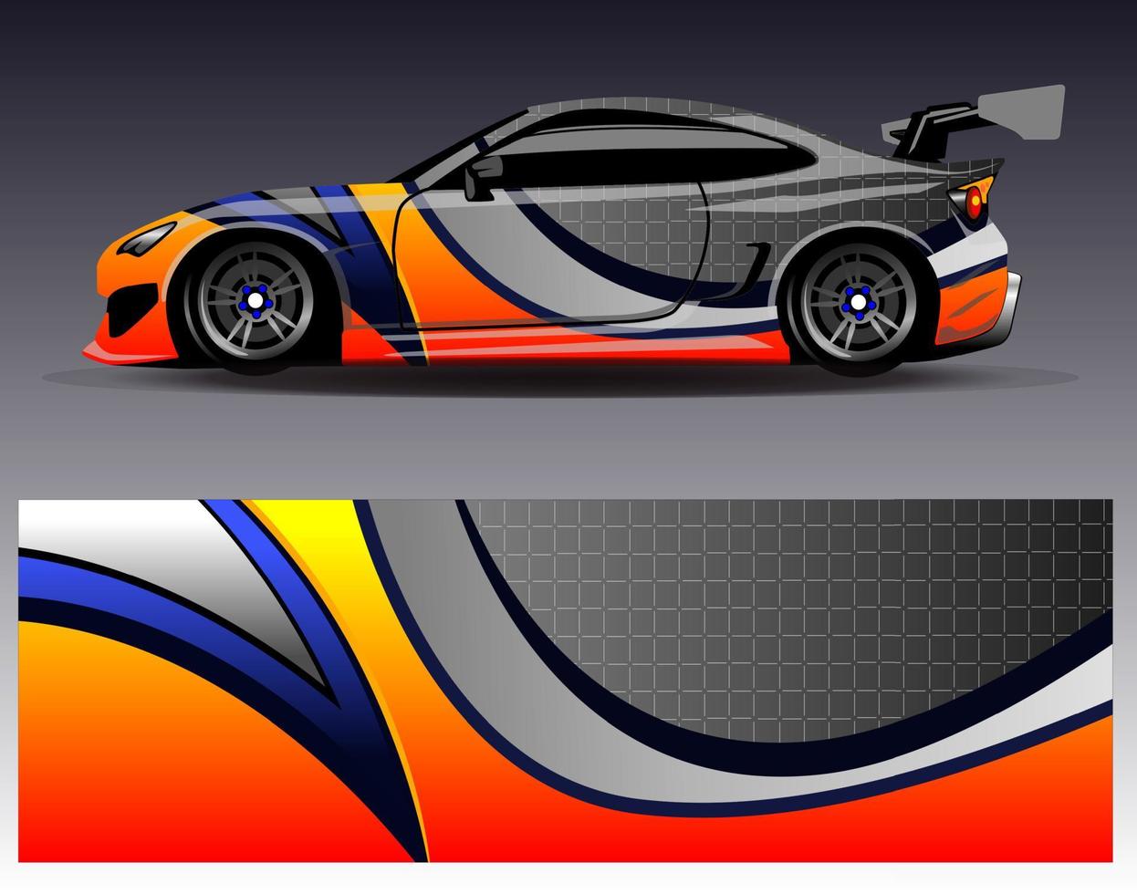 vettore di disegno dell'involucro dell'auto. grafica astratta stripe racing kit di sfondo disegni per avvolgere veicoli da corsa auto da rally avventura e livrea