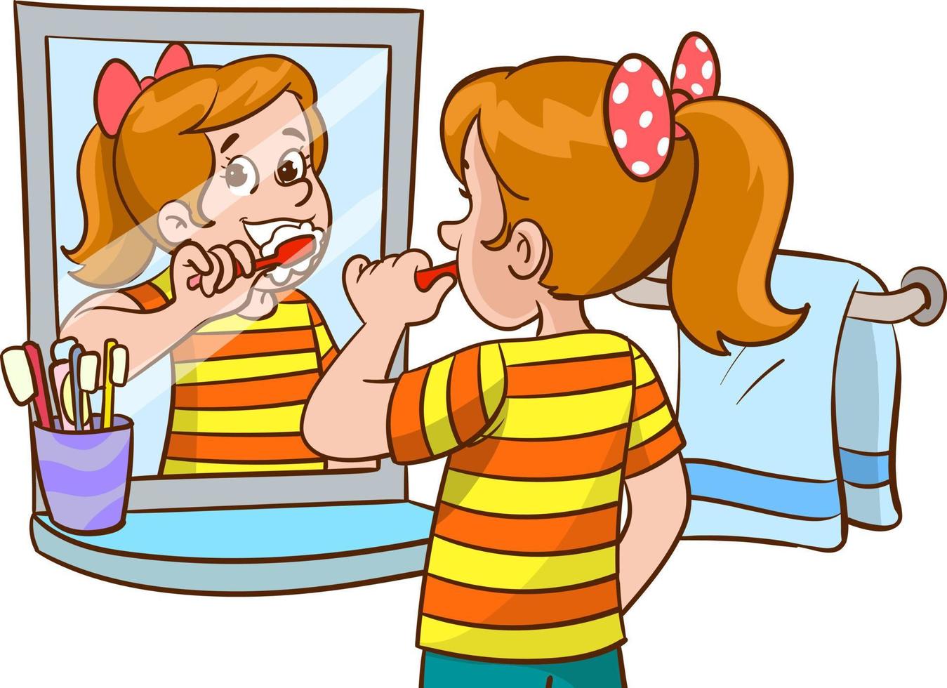 bambino spazzolatura il suo denti cartone animato vettore