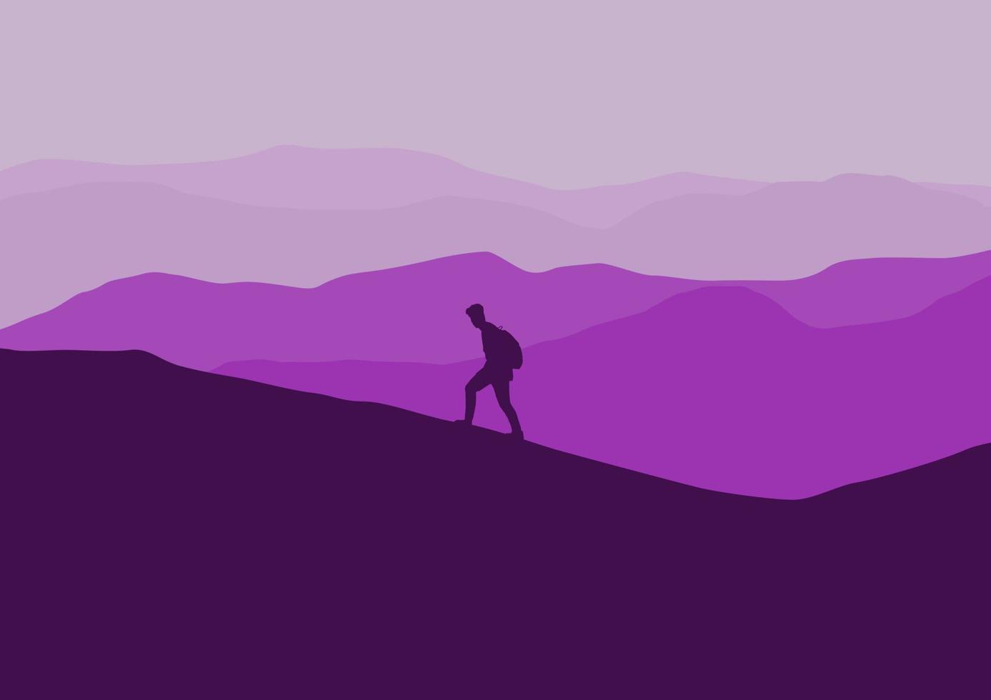 persona silhouette escursioni a piedi nel il montagne, vettore illustrazione.
