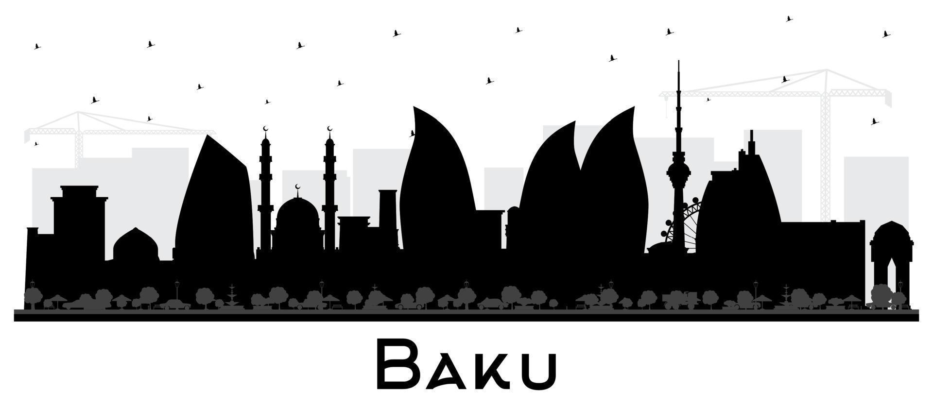 baku azerbaijan città orizzonte silhouette con nero edifici isolato su bianca. vettore illustrazione. baku paesaggio urbano con punti di riferimento.